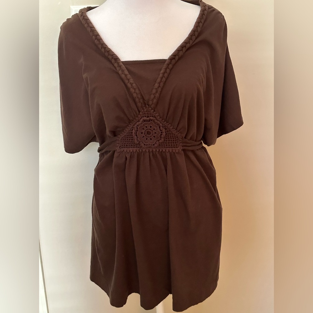 Brown crochet detail Women's Top